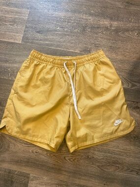 Nike Mustard Yellow Athletic Shorts with White Drawstring